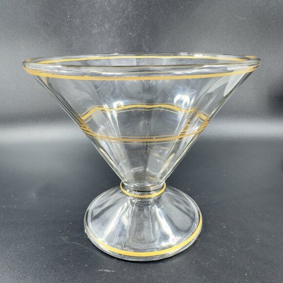 Antique Clear Compote Candy Dish Bowl Manganese 365nm Green UV Gold Gold Lines - Picture 9 of 12
